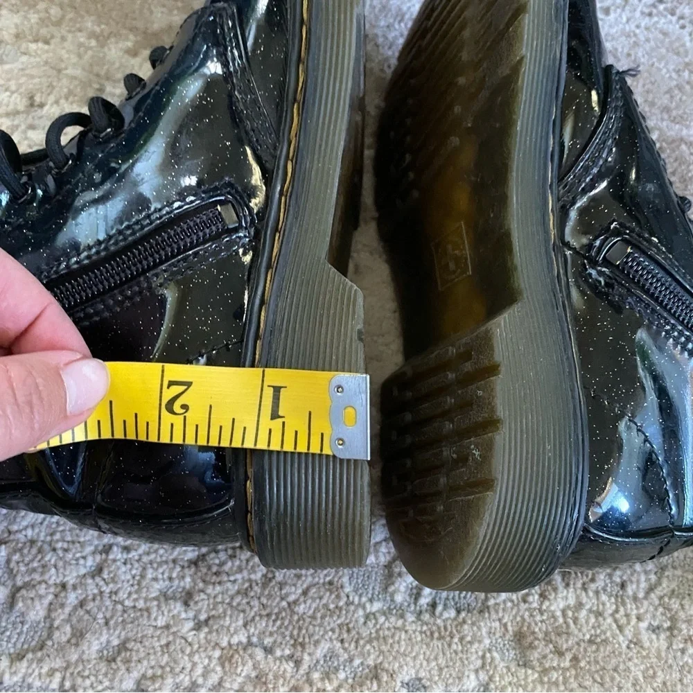 Dr. Martens 1460 Luana Glitter Boots Lace Up Combat Ankle Black Patent Leather:2